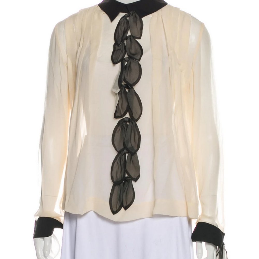 By Malene Birger Semi-Sheer Bow Blouse 40/Small